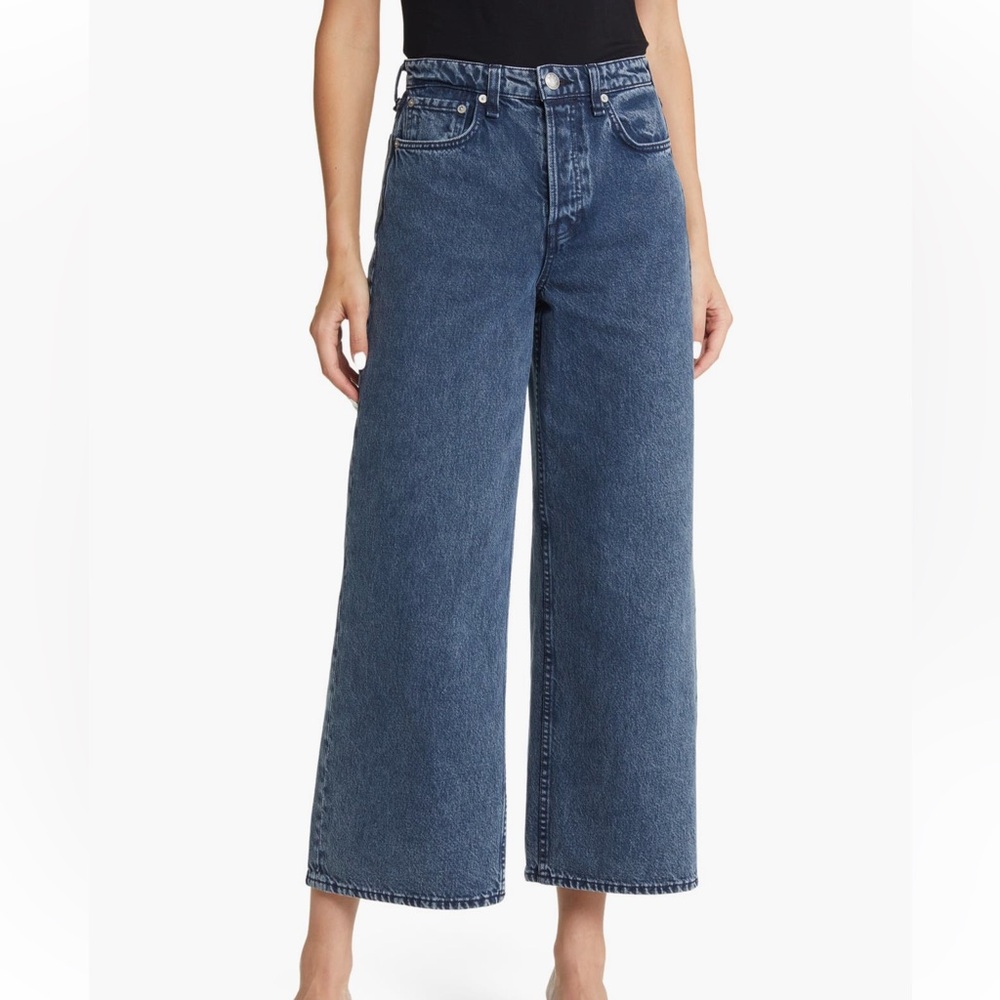 rag & bone High-Rise Wide-Leg Jeans in Dark Blue Denim